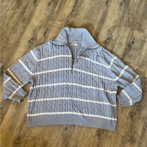 Hollister Light Blue and White Cowl Neck Sweater